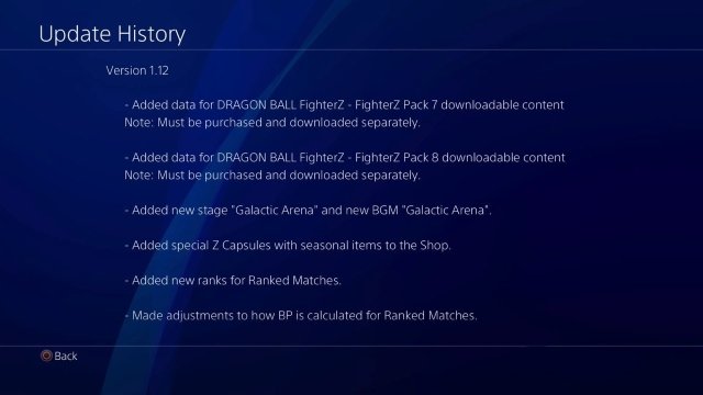 Dragon Ball FighterZ 1.12 update