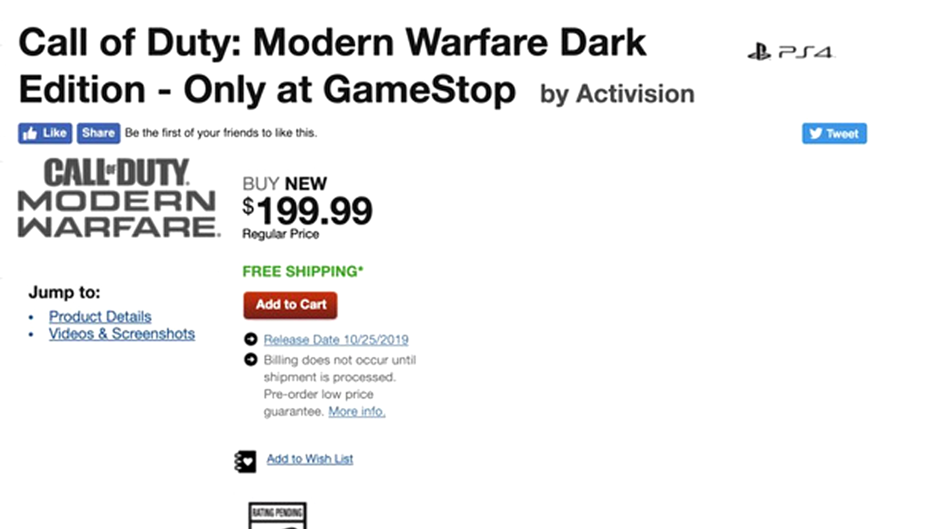 Call of Duty Modern Warfare Dark Edition GameStop