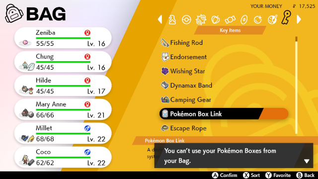 Pokemon sword and shield box link key item