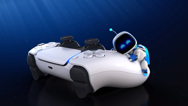 Astro's Playroom PS5 DualSense hugging controller