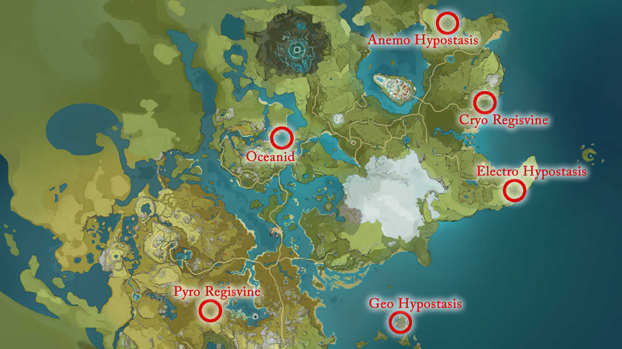 Genshin Impact elite opponent locations map