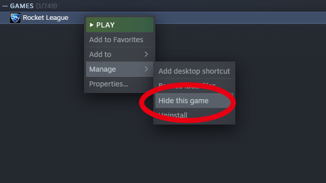 steam how to hide specific games