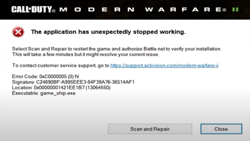 Modern Warfare 2 Application Has Unexpectedly Stopped Working Fix