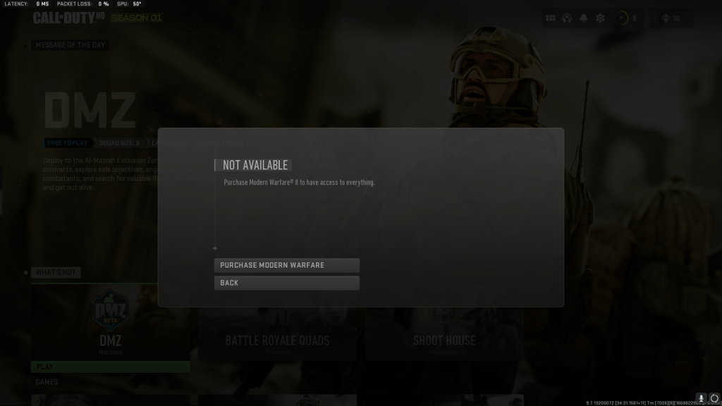 Warzone 2.0 Purchase Modern Warfare 2 to Have Access Error