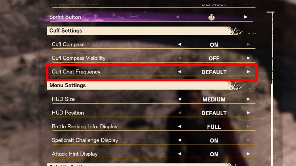 Forspoken Cuff chat frequency setting