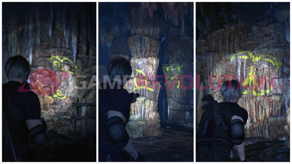 Resident Evil 4 Remake Large Cave Shrine Symbols