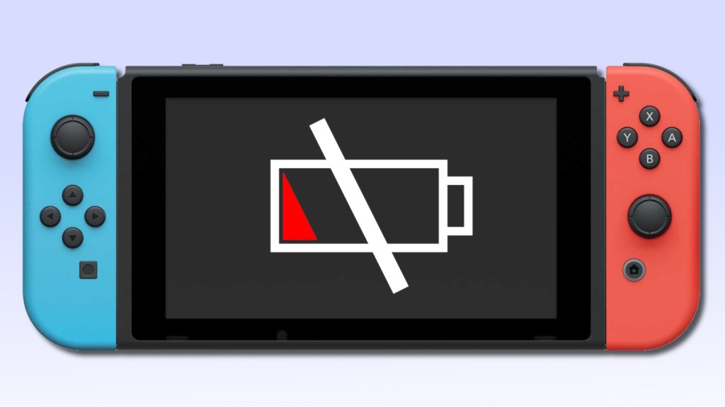 Nintendo Switch handheld console overlaid with low battery icon