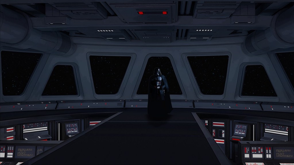 Star Wars Dark Forces: Darth Vader with the blackness of space behind him.