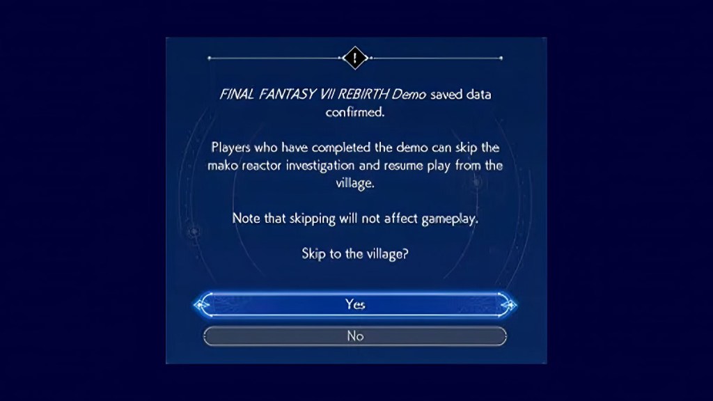 FF7 Rebirth Skip Nibelheim message