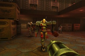 Quake 2 remaster: the player fires chaingun bullets at an advancing Berserker.