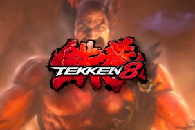 The red and white Tekken 8 logo with a blurry Heihachi Mishima yelling in the background.