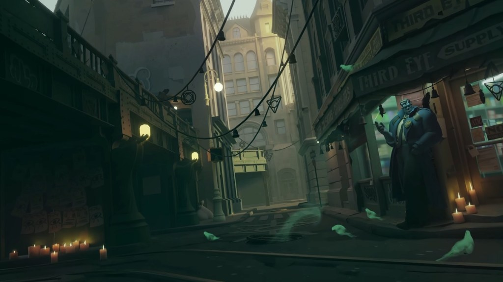 Deadlock: a shifty man stands on the corner of a dark alley.