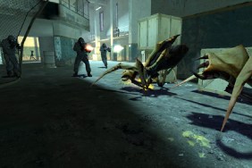 Half-Life 2: combine soldiers shoot attacking antlions in a prison.