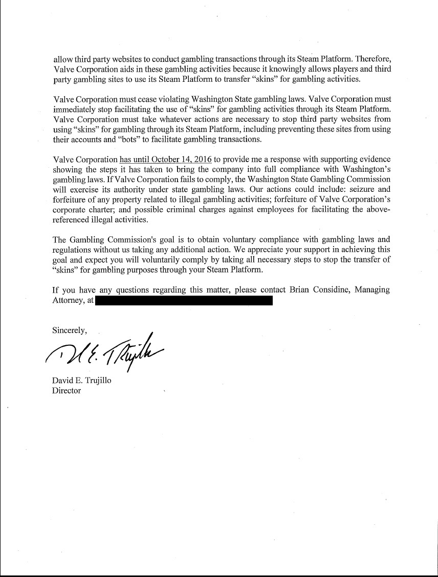 WA State Gambling Commission Letter to Valve Pg. 2